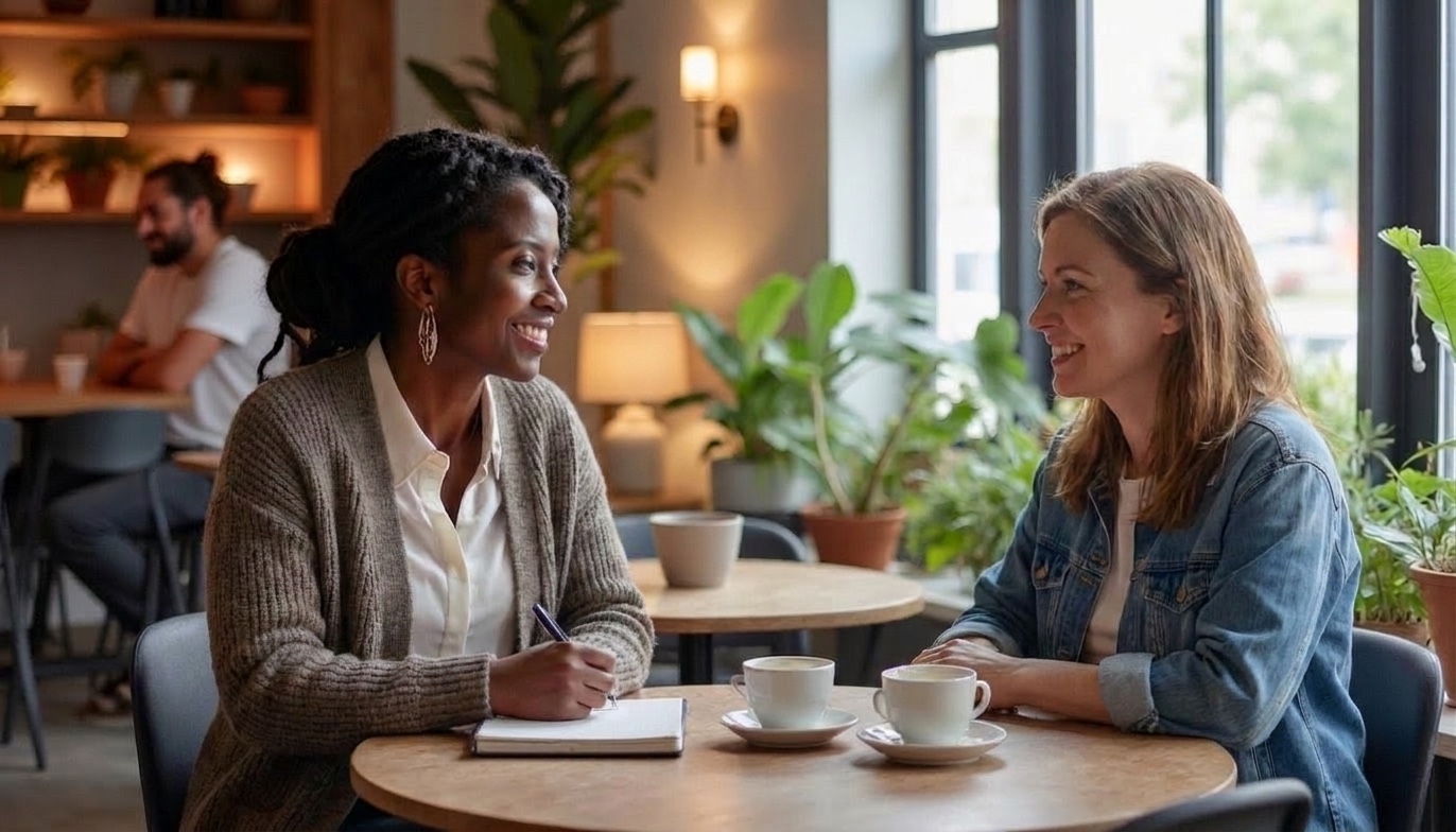A coaching conversation over coffee